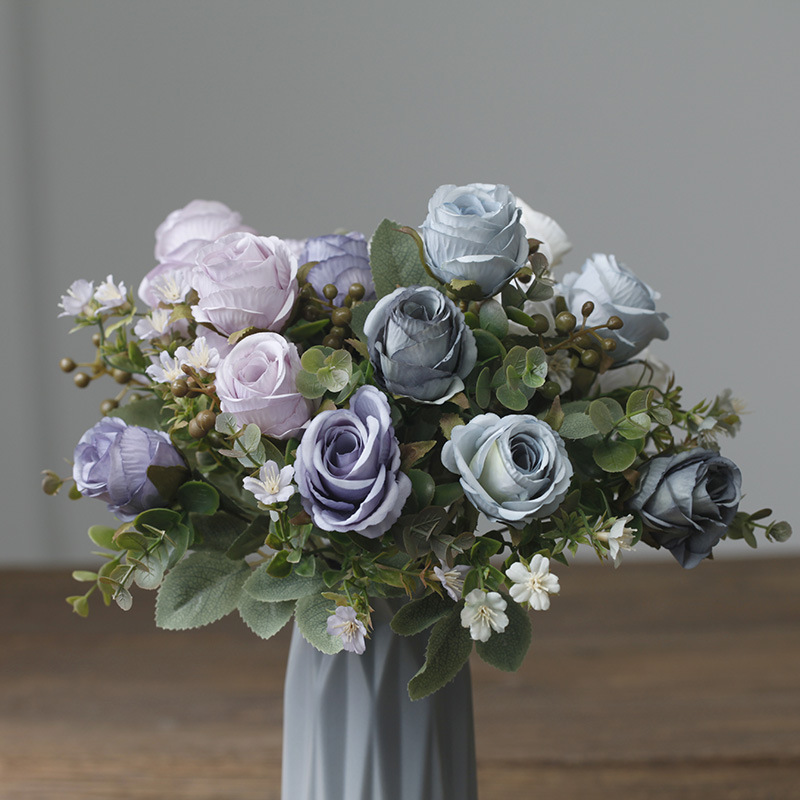 Wholesale artificial flowers 5 heads classical rose bunch wedding home decoration fake flowers road guide movable door lintel floral art_voghion.com