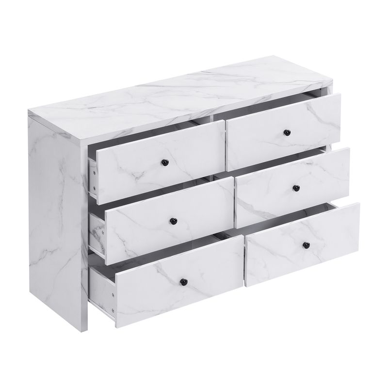 Credenza 120 cm Mit Marmor-Optik, 6 Schubladen, Schwarzem Holzgriff_voghion.com