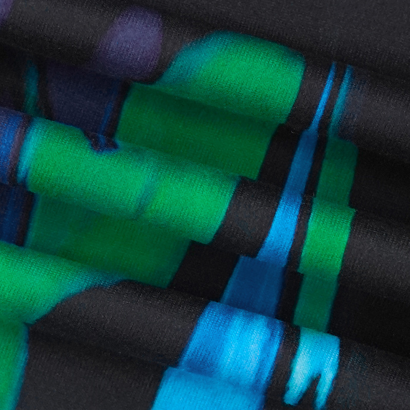 T-shirt stampata verde da donna, pantaloni a gamba larga, set casual in due pezzi_voghion.com
