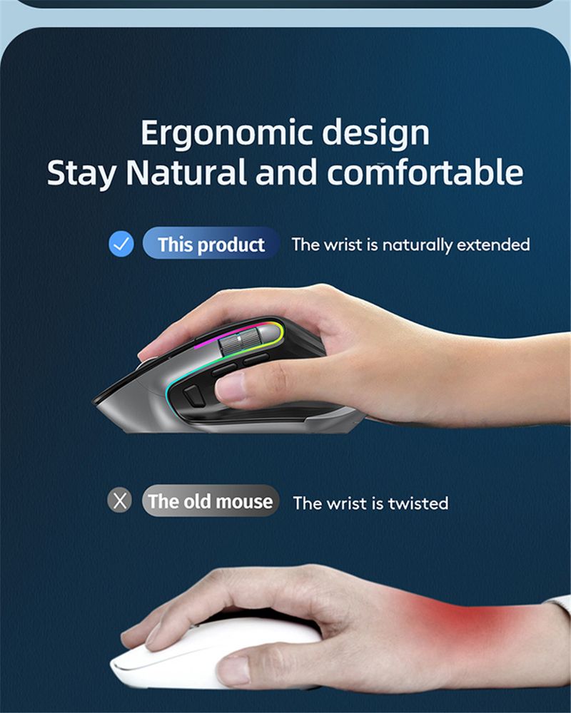 2,4 G Kabellose Bluetooth RGB Wiederaufladbare Ergonomische Computermaus Für Gaming Office_voghion.com