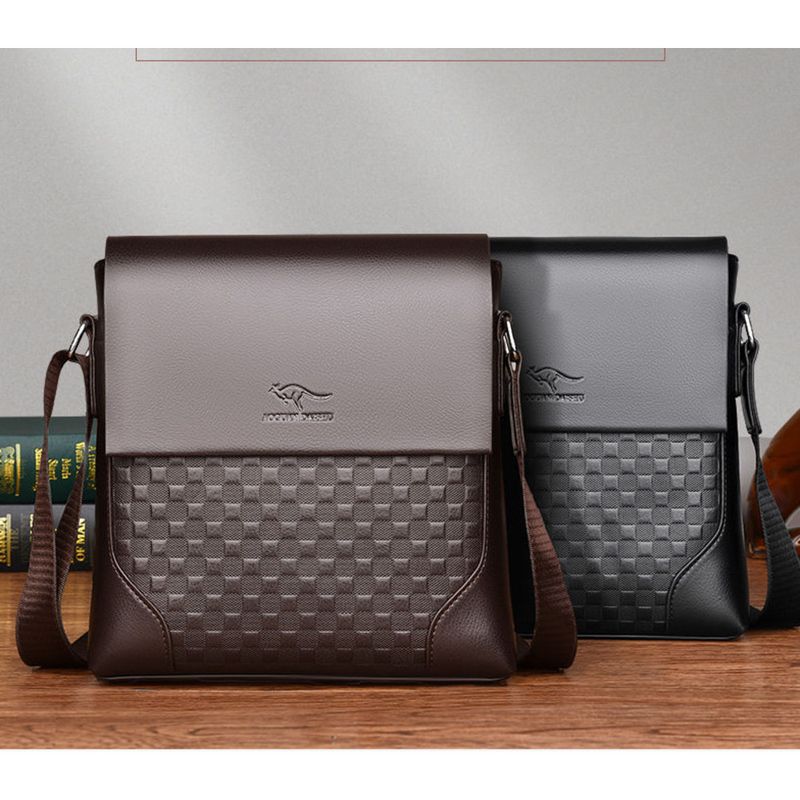 Men's checkered men's crossbody vertical casual high-end single shoulder bag, business briefcase, large capacity_voghion.com