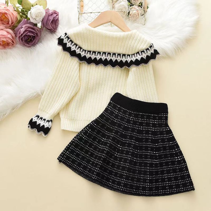Ensemble tricoté pour filles, jupe, trésor, Style collège, pull, Cardigan, ensemble deux pièces_voghion.com