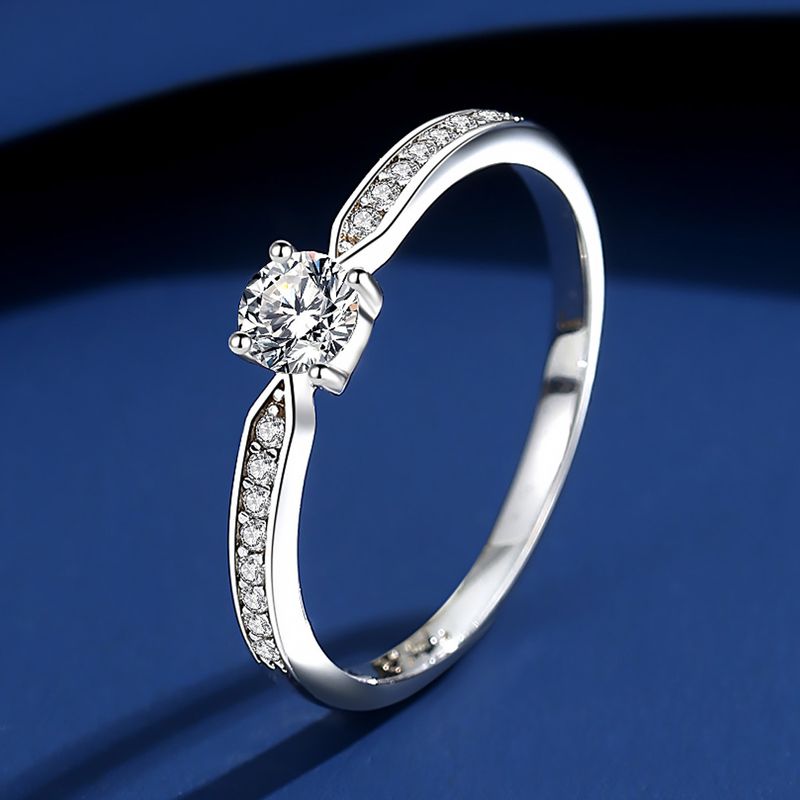 Moissanite For Women S Sterling Simple Fashion Four-Prong Light Luxury Petite Thin Micro-Inlaid Silver Band Ring_voghion.com