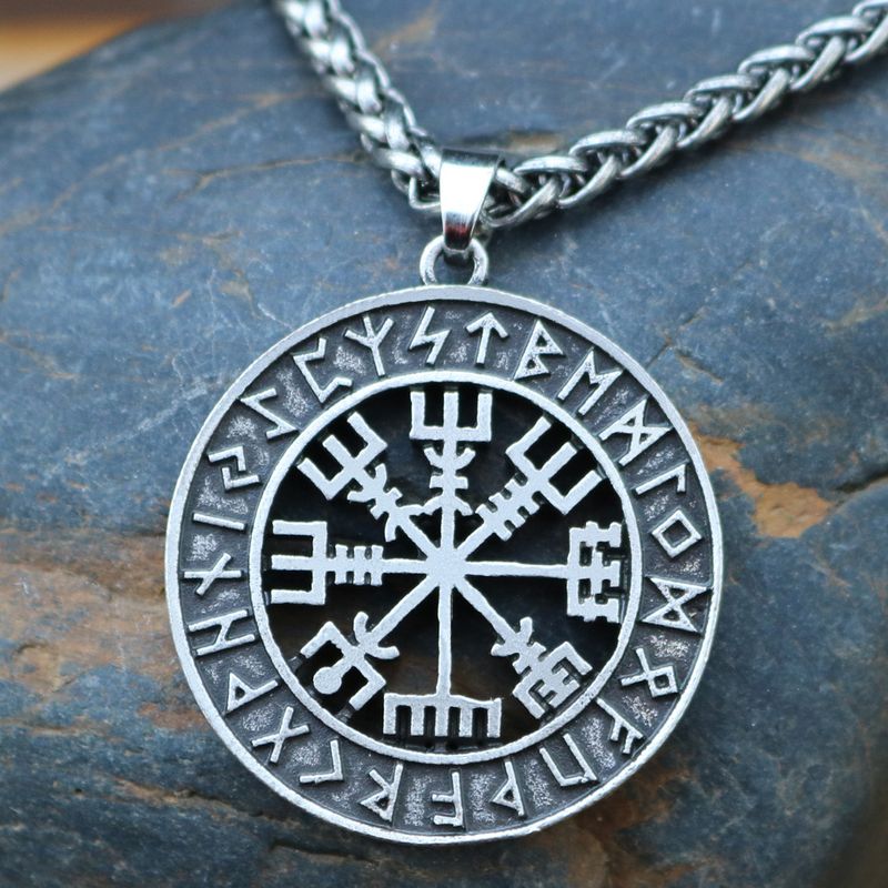 Wikinger-Piraten-Kompass Odin Logo Halskette Nordischer Runawin Metallanhänger Accessoire_voghion.com
