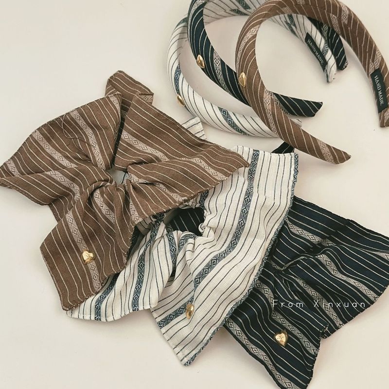 Blogger coreano stesso retrò a strisce quadrato anello per capelli anello intestino crasso nicchia tessuto versatile fascia alta teschio accessori per capelli_voghion.com