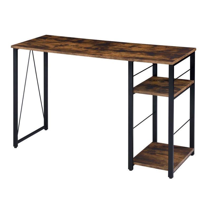 Weathered Oak And Black 2-Shelf Rectangular Writing Desk_voghion.com