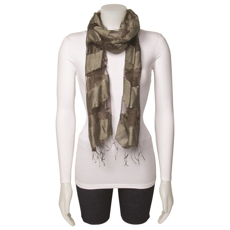 Grey Sheer Stripe 80%Silk/Viscose Blend Fashion Scarf_voghion.com