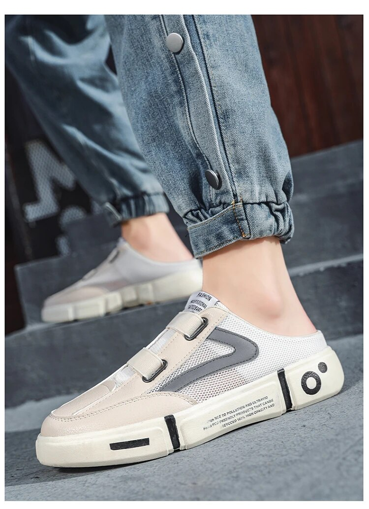 Pantoufles d'été tendance pour jeunes hommes, demi-pantoufles en maille, chaussures décontractées à la mode, légères, confortables et respirantes_voghion.com
