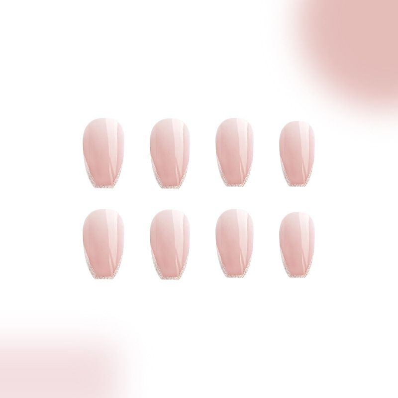 Kurze, glänzende, ovale, glitzernde French-Wear-Maniküre, schlicht, elegant, passend zu allen Ins, sanfte Abnutzung der Nägel, 24 Stück_voghion.com