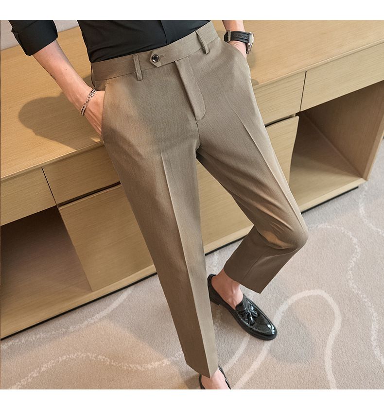 Summer new casual Korean version of youth simple nine-point slim-fitting small straight men's pants_voghion.com