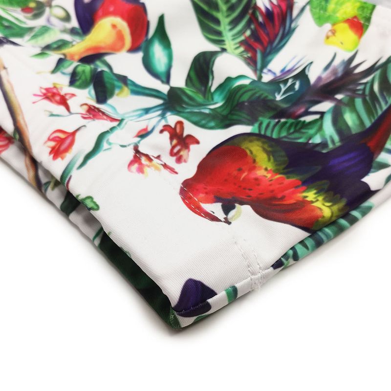 UXH Weiße Blumen- und Vogeldruck-Modetrend-Badehose für Herren, frische Strand-Badeshorts mit vier Ecken_voghion.com