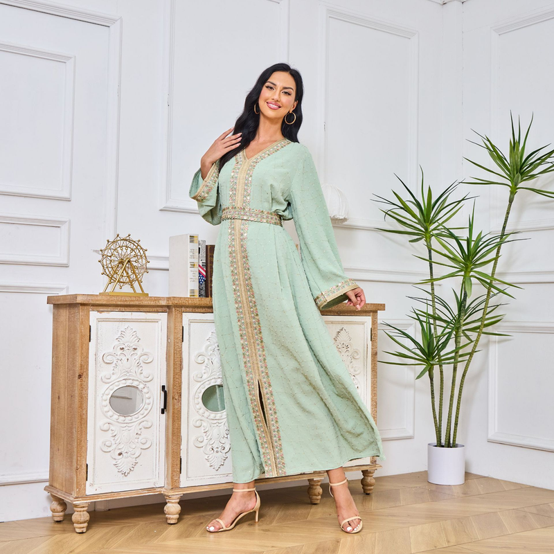 Mt023 Nueva túnica musulmana marroquí bordada, vestido cómodo de moda Abaya_voghion.com