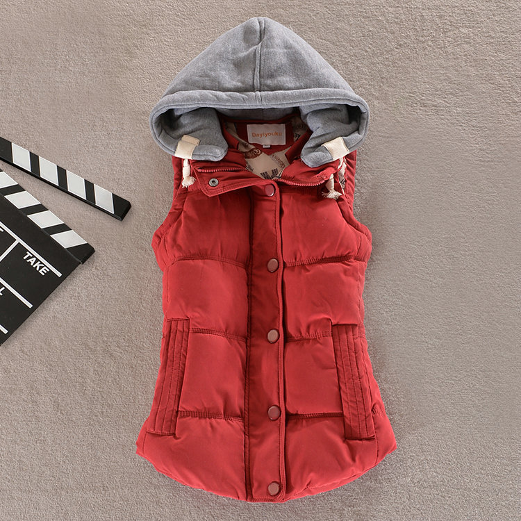 Donna versione coreana di gilet corto in velluto di cotone con cappuccio sottile sportivo_voghion.com