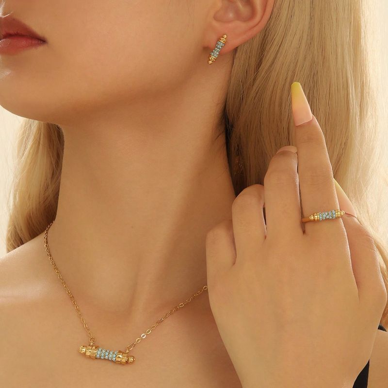 Sieradenset voor dames, mode, nieuwe, luxe stijl, wijsvingerring, ketting, oorbellenset, gepersonaliseerd acryl, klein tailleontwerp, sleutelbeenketting_voghion.com