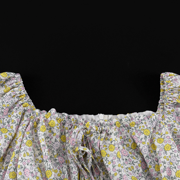 Damesrok, sexy tutu-jurk met één schouder en lange mouwen, tubetop met print en bloemenrok_voghion.com