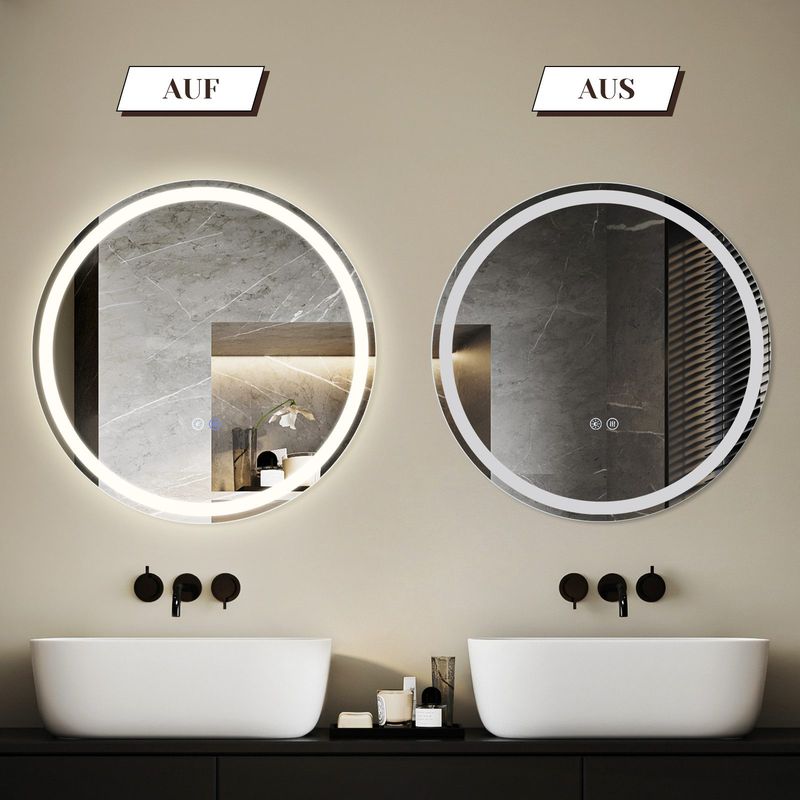 Glitzerlife Spiegel Bad Mit Beleuchtung - LED Badspiegel Rund 70cm Wandspiegel Dimmbar 3000K-6500K IP44 Mit Touch-Schalter Und Entfogger-Funktion Lichtspiegel_voghion.com