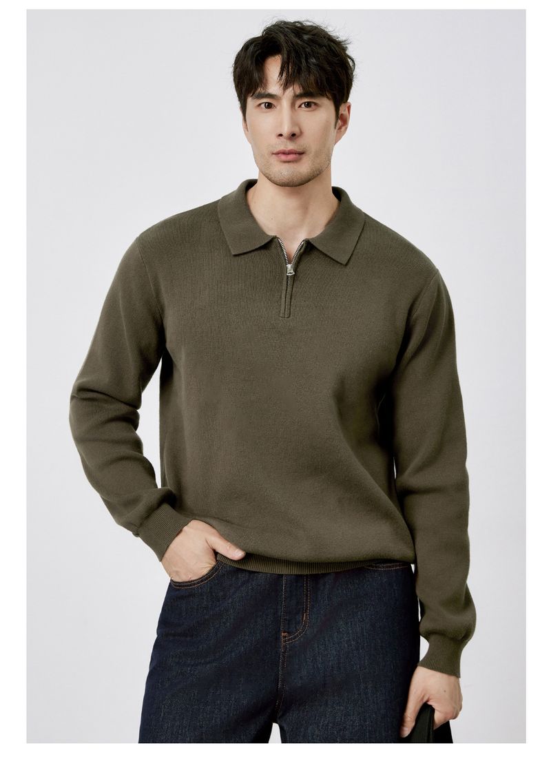 Herrenpullover mit halbem Reißverschluss am Kragen – Vintage-inspirierter, locker gestrickter Pullover für Herbst und Winter_voghion.com
