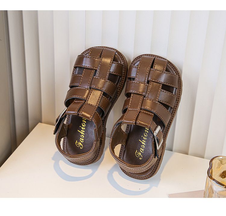 Mädchen 2024 Sommer Neue Koreanische Ausgabe Kinder Baotou Sandalen Gestrickte Jungen Weiche Sohle Strandschuhe_voghion.com