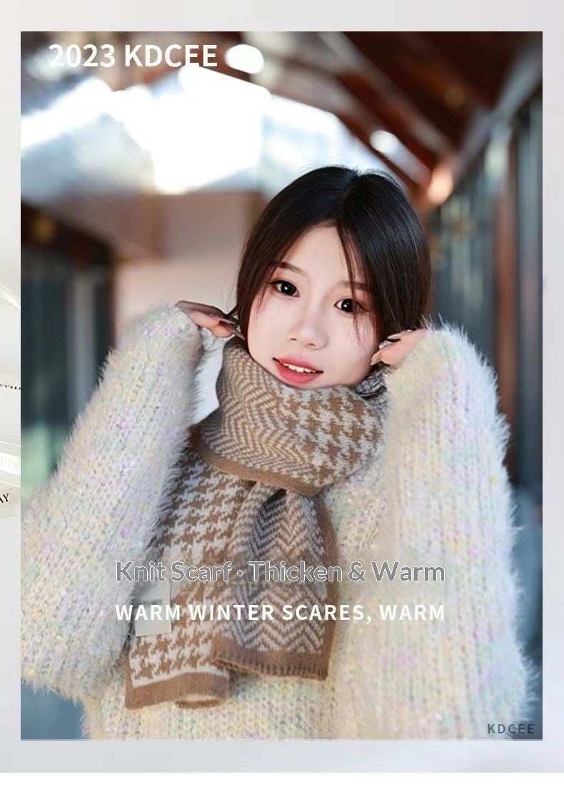 Sciarpa pied de poule per donna, invernale, nuova, lavorata a maglia su entrambi i lati, calda, coreana, per studenti, spessa, scaldacollo di alta qualità._voghion.com