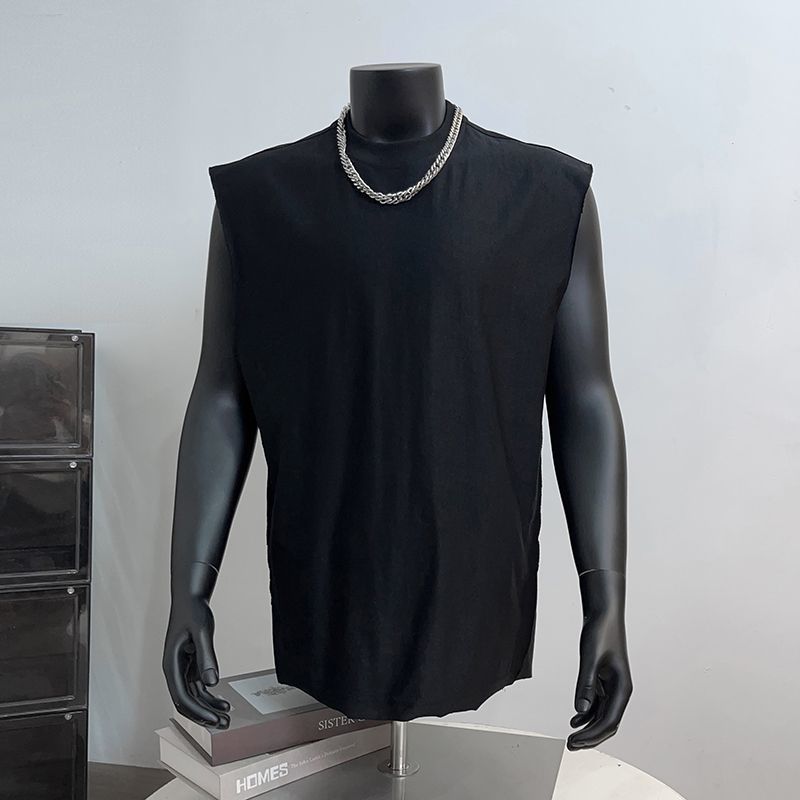 Pure Cotton Sports Solid Color Vest Men's Loose Summer Sleeveless American Style Short Tank Top_voghion.com