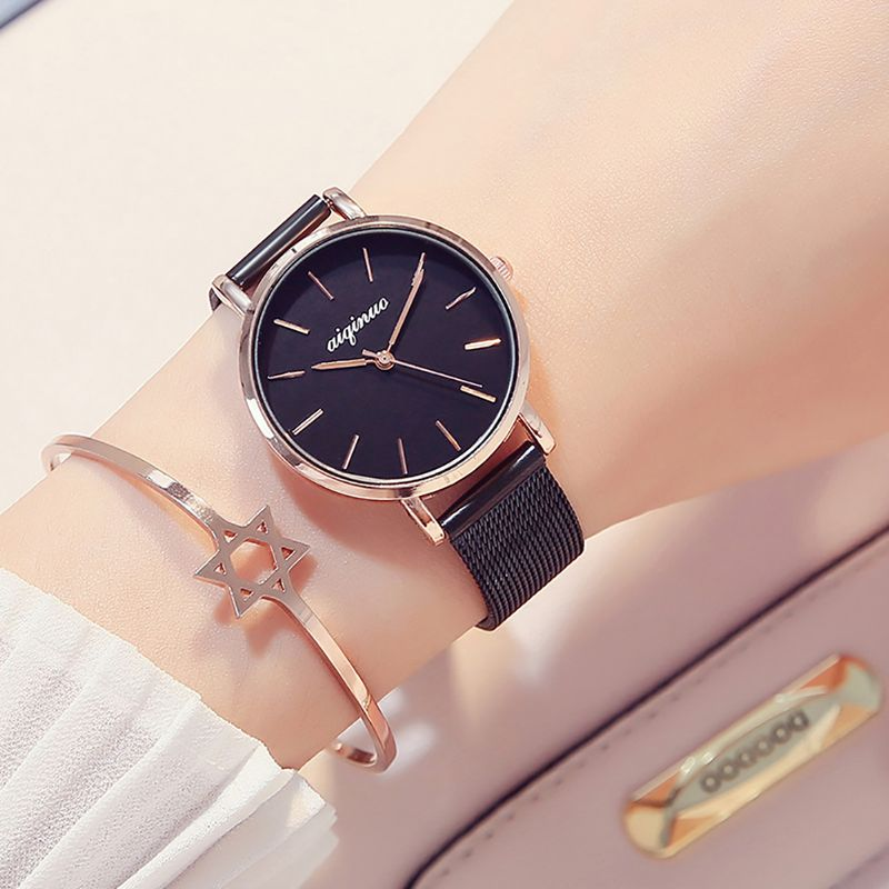 Yamaler mode femme bracelet en alliage cadran rond sans chiffres Quartz analogique montre-bracelet cadeau_voghion.com