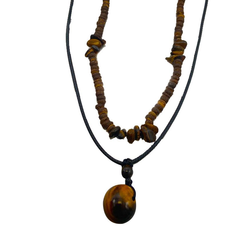 Cross-Border European And American Fashion Coconut Shell Turquoise Leather Wax Cord Necklace Set Hip-Hop Niche Layered_voghion.com