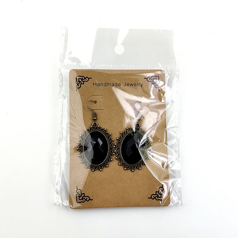 Orecchini vintage in cristallo barocco per donna, eleganti orecchini pendenti in pizzo nero, design floreale fatto a mano, perfetti per feste e uso quotidiano._voghion.com