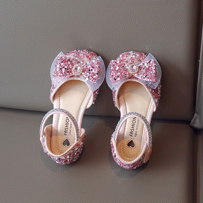 Baotou-Sandalen für Mädchen, kleine Leder-Kristallsandalen für Kinder, Frühling/Sommer 2024, Schleife für kleine Mädchen, weiche Sohle_voghion.com