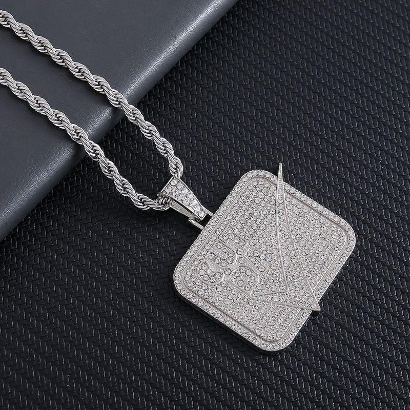 New Style Personality Small Square Letter Fashion Gold Inlaid Hip-Hop Hook Pendant_voghion.com