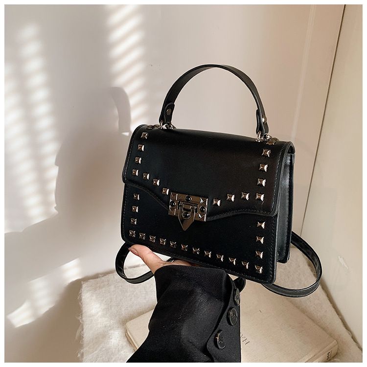 Women's Studded Clutch Bag - Spring PU Small Handbag With Flap Closure (Black, Brown, Beige, White)_voghion.com