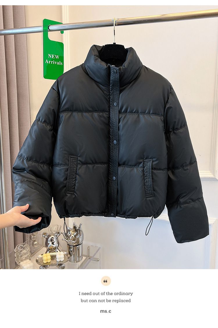 Dameskleding Koreaanse versie korte opstaande kraag kleine winterjassen katoenen jas voor dames eenvoudige losse versie rits pufferjack effen kleur_voghion.com