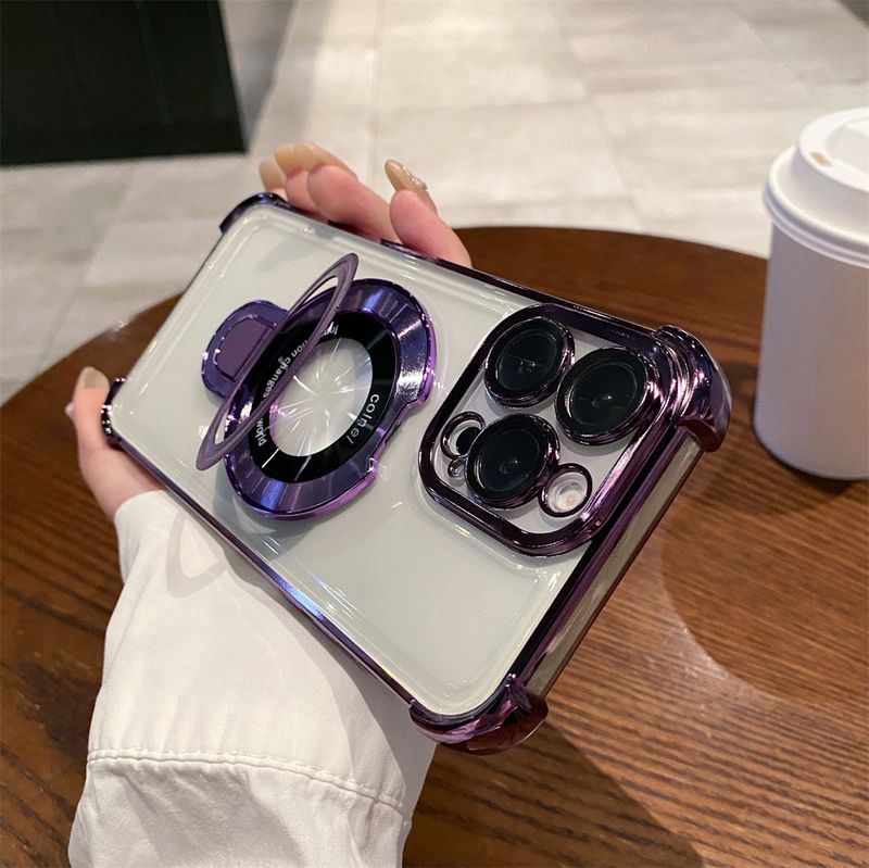 Plating Magnetic Stand Holder For Case For IPhone 15 14 13 12 11 Pro Plus Max X XS XR 7 8 SE3 Shockproof Soft TPU Cover_voghion.com