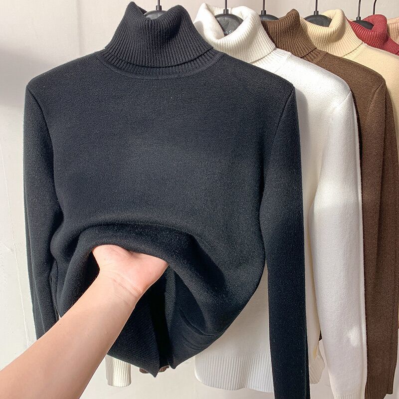 Dames fleecetrui met hoge hals - warme wintertop, verdikt all-in-one thermisch shirt voor herfst en winter (pruim/zwart/donkerblauw)_voghion.com