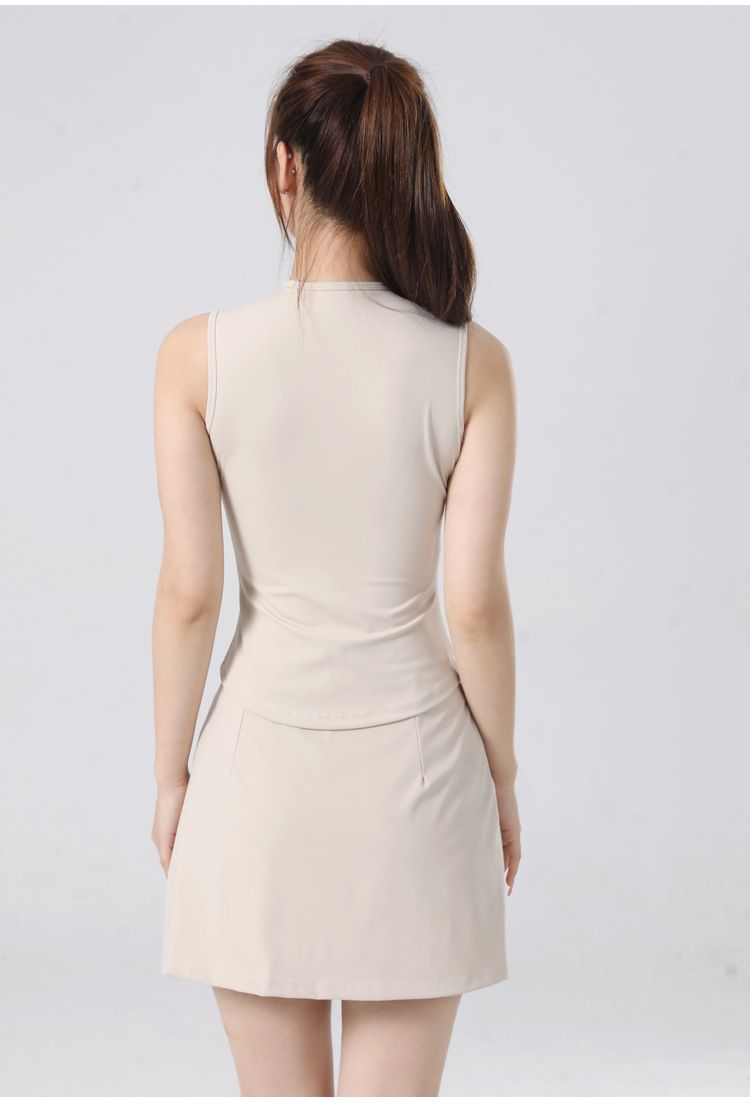 Summer Sleeveless Yoga Tennis Slim Fit Quick-Dry Outdoor Anti-Exposure Fitness Sports Skirt Set_voghion.com