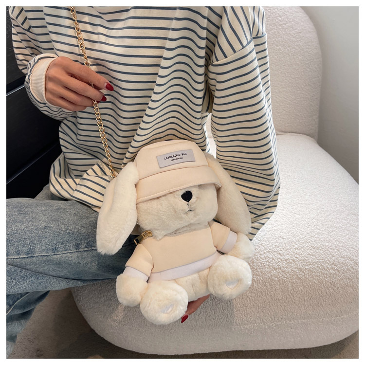 Simpatica borsa per bambole in peluche con orecchie di coniglio per donna 2024 Borsa a tracolla con catena in peluche versatile autunno/inverno in peluche di nuova tendenza_voghion.com