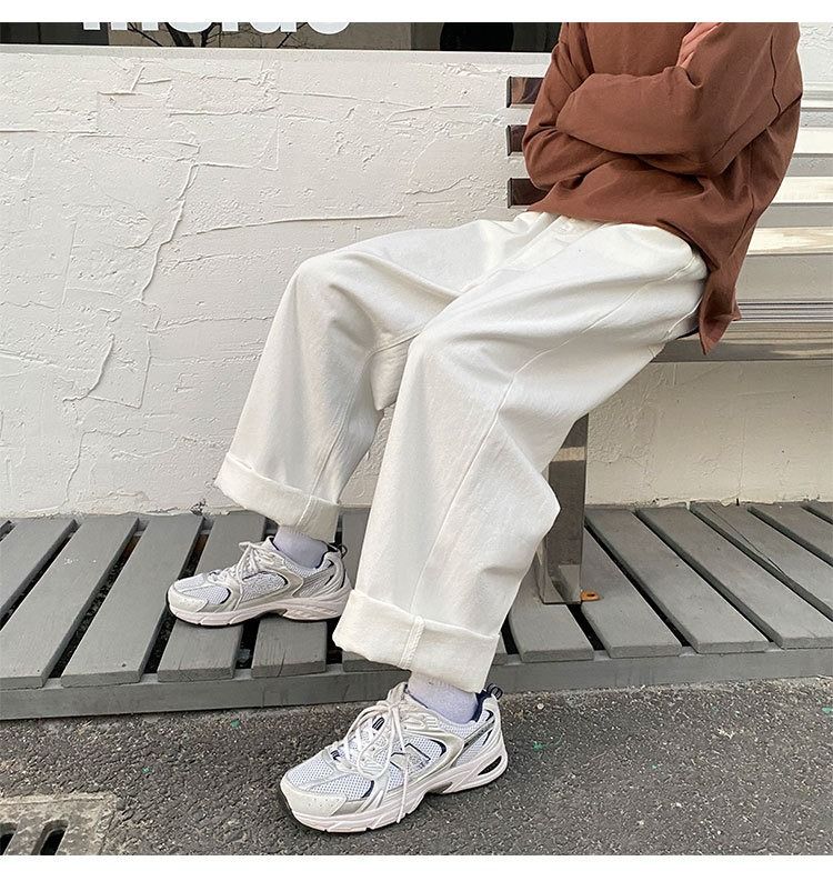 2025 Men's Korean Style Loose Straight Jeans | All-Season Vintage Washed Denim Pants | Comfort Fit Elastic Waist Streetwear Trousers_voghion.com