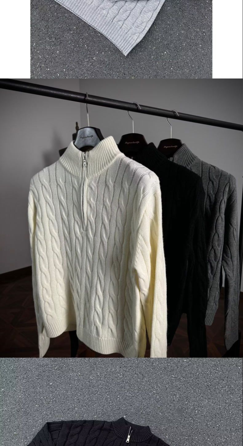 Winter Cable-Knit Turtleneck Sweater For Men | Classic Twist Stitch Pullover | Slim-Fit Wool-Blend Thermal Top In Grey/Black/Beige_voghion.com