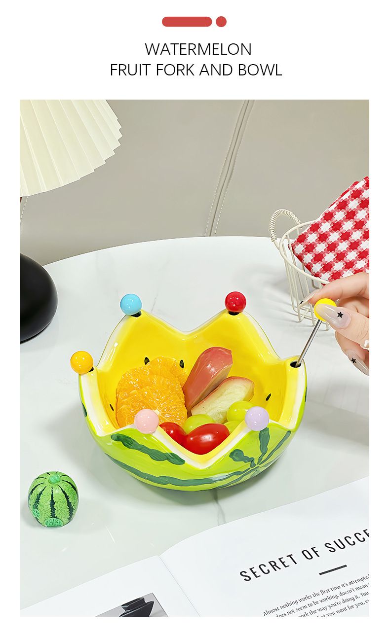 Watermelon Creative Ceramic Fork Set Large Capacity Living Room Coffee Table Fruit Bowl Plate Cute Small Ornament_voghion.com