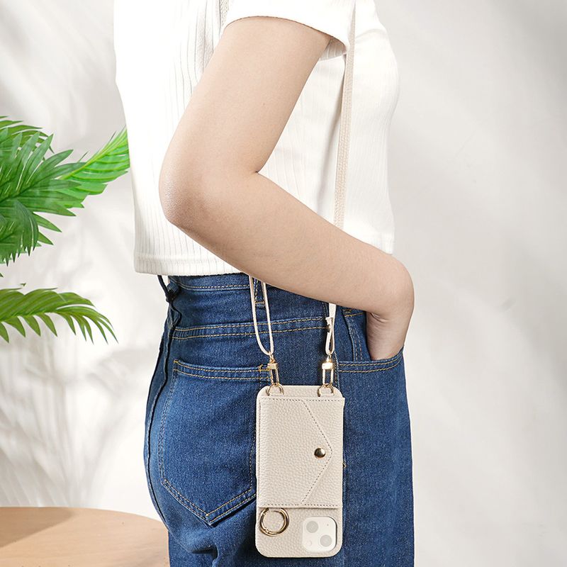 Custodia a tracolla in pelle per iPhone TechGlobe Lotte, compatibile con 15 carte, anti-smagnetizzazione, disponibile in magazzino_voghion.com