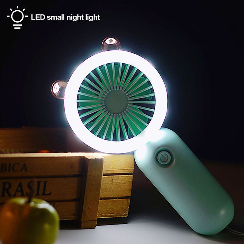 Przenośny, miniaturowy, składany, wiszący wentylator na szyję, 3-biegowy, ładowany przez USB, z małą lampką nocną LED, prezent na lato_voghion.com