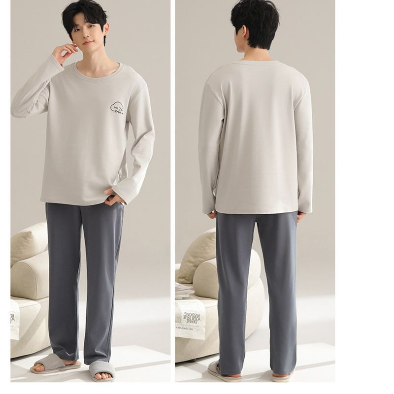 Pyjamas für Männer im Frühling und Herbst, reine Baumwolle, lange Ärmel, einfacher Vier-Jahreszeiten-Stil, Teenager-Übergröße, kann getragen werden_voghion.com