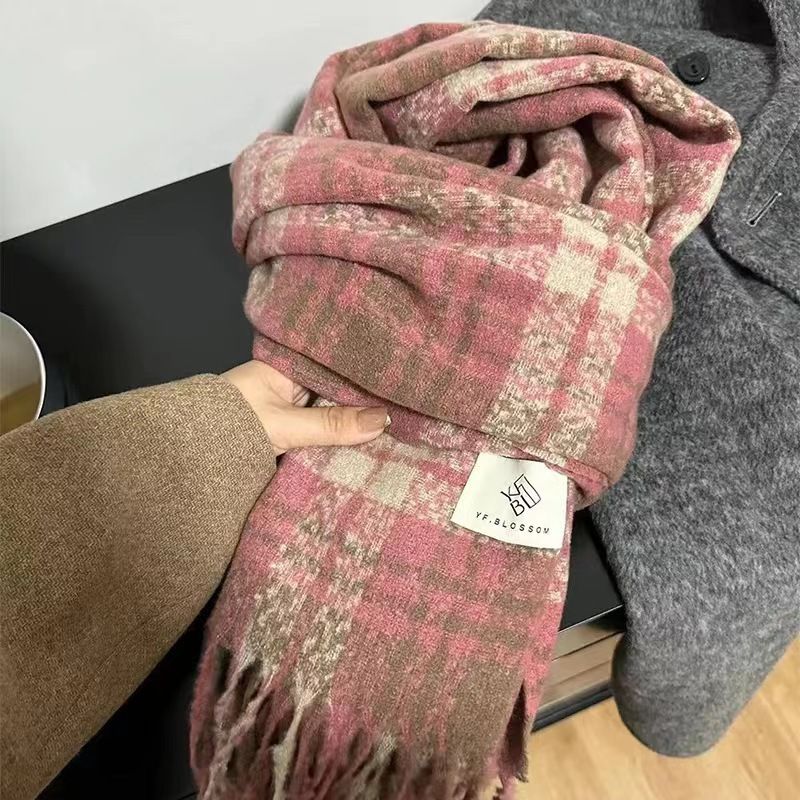 Sciarpa calda in stile coreano per donna, edizione invernale, rosa secco, sbiancante, ispessita, scaldacollo, scialle con nappe_voghion.com
