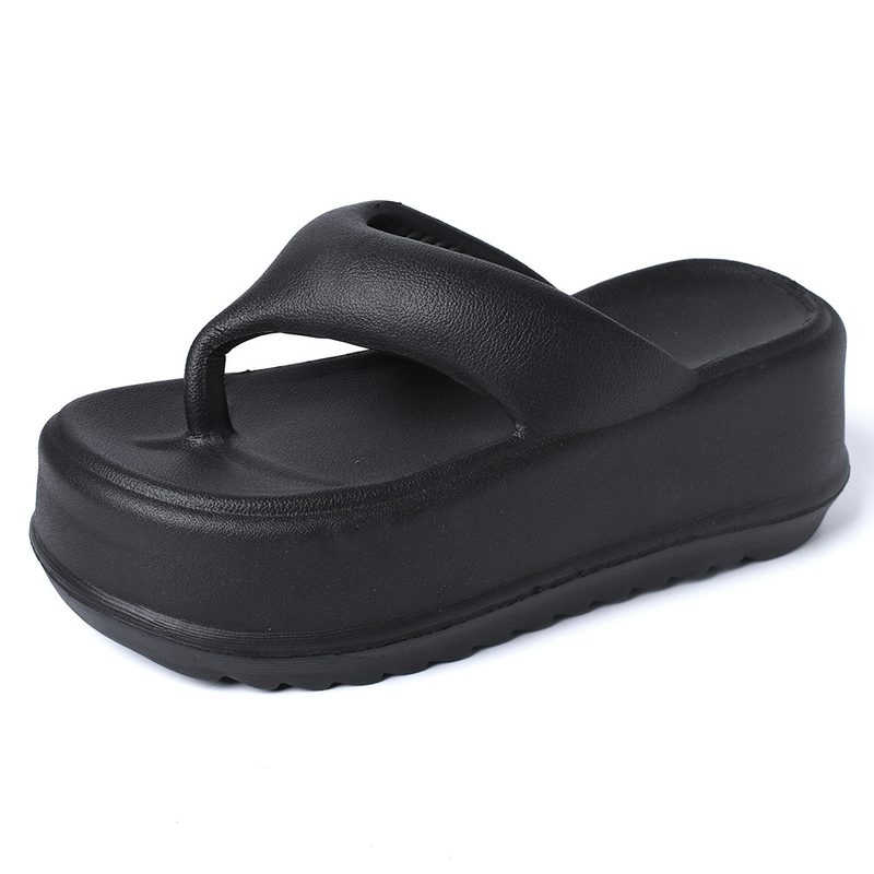 EVA thick-soled high-heeled flip-flops women's non-slip soft bottom stepping on feces feeling pinch-toe flip-flops for women_voghion.com