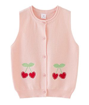 Strickweste mit Kirschstickerei für Mutter und Kind Weiche Strickjacke aus Baumwolle mit Kirschstickerei für Kleinkinder (Rosa, Grün, Beige, Größen 73–140 cm)_voghion.com