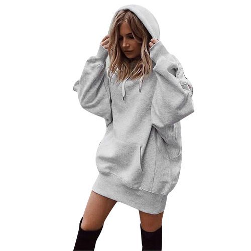 Women's solid color hooded loose long-sleeved padded women's sweatshirt_voghion.com