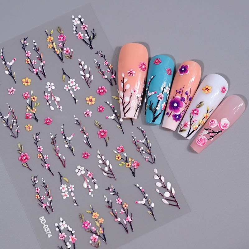 Decalcomanie per unghie con rose in rilievo 5D e fiori colorati - Decorazione per nail art stereo 3D per ragazze_voghion.com