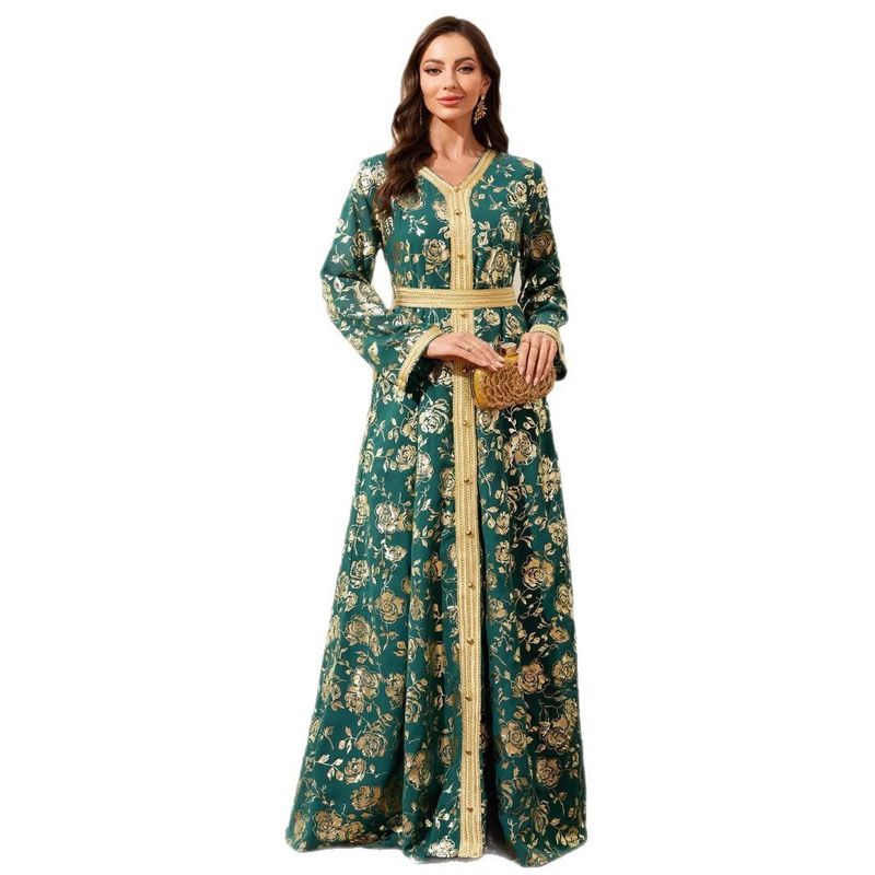 Elegáns, temperamentumos, köntösmintás női hosszú ruha_voghion.com
