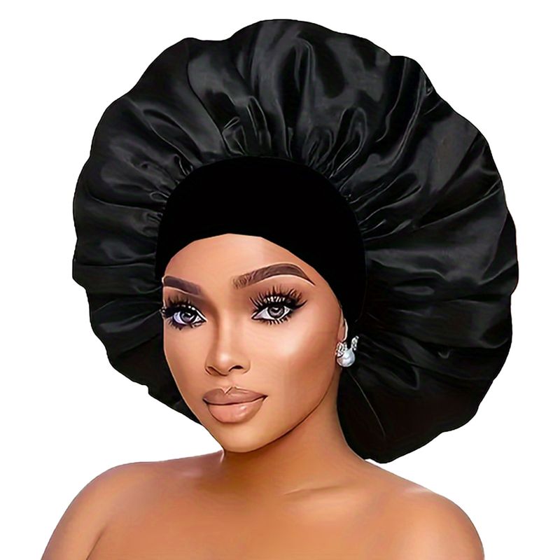 Dehnbare Schlafmütze mit breiter Krempe für Damen und Herren mit zweifarbigem Design, weiche Satin-Strickmütze für Sonnenschutz, bequem und atmungsaktiv_voghion.com