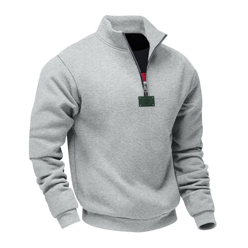Felpa casual invernale da uomo con cappuccio, mezza zip, collo alto, foderata in pile e logo Tafle - Felpa con cappuccio dalla vestibilità comoda_voghion.com
