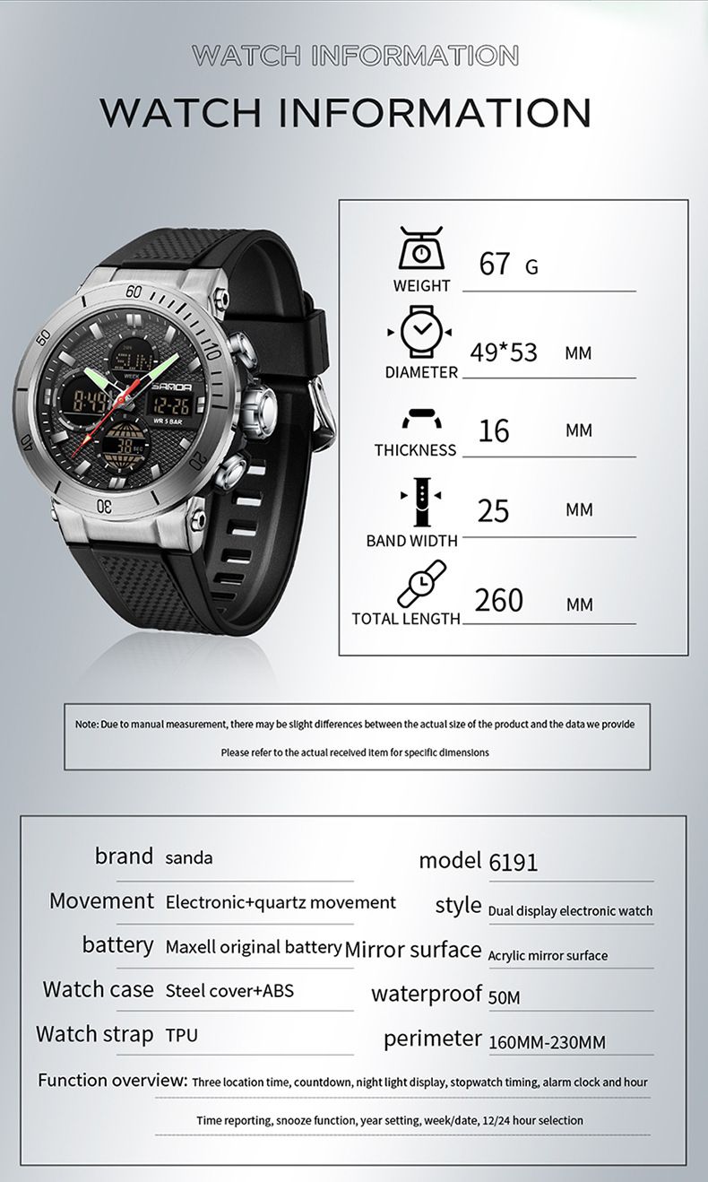 Men's And Women's Sport Digital Watch With Analog Display, Waterproof, Luminous, Multi-Function For Outdoor Activities, Students, And Daily Wear_voghion.com